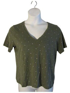 Banana Republic Malibu Tee Olive Green Silver Polka Dot L